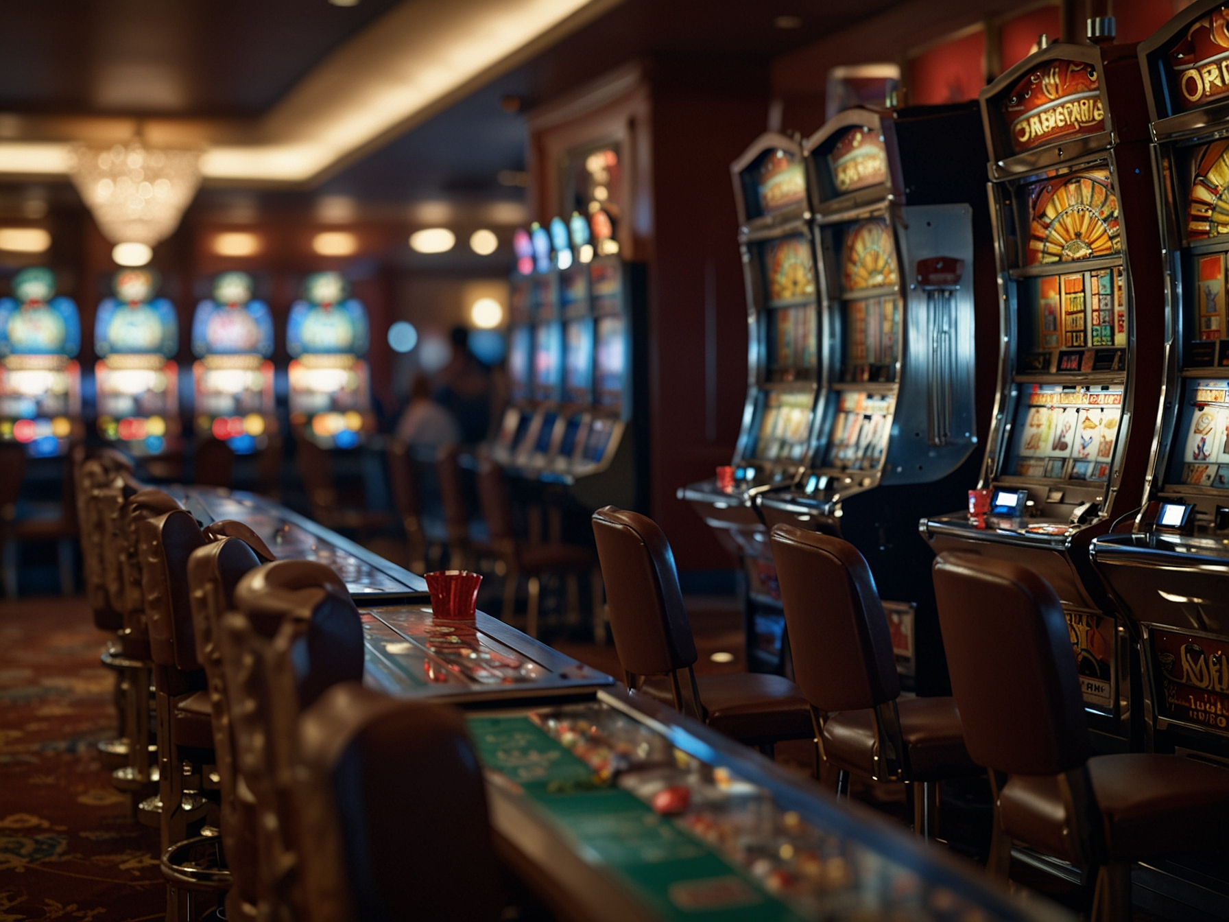 Mesa de casino y tragamonedas